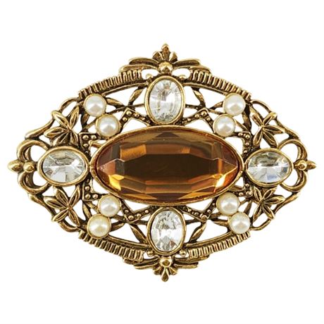 Vintage AVON Faux Pearl & Rhinestone Brooch/Pendant