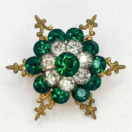 Vintage Gold Tone & Rhinestone Snowflake Brooch