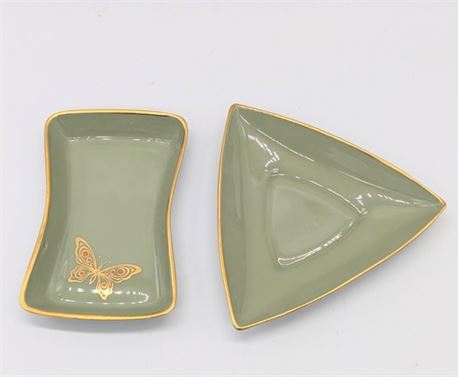 Pair Lenox USA MCM Olive Green Trinket Dishes Butterfly Numbered 3495-x-585