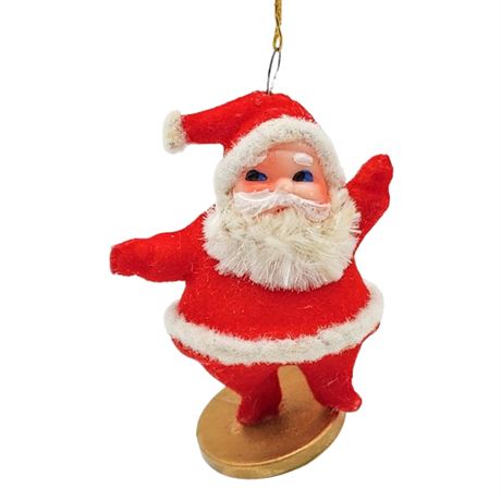 Vintage Small Flocked Dancing Santa Claus Ornament