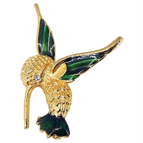 Vintage Enamel & Rhinestone Hummingbird Brooch