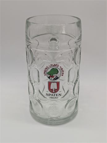 Heavy 1 Liter Austrian Glass Beer Mug Stein Winking Lizard Spaten Munchen