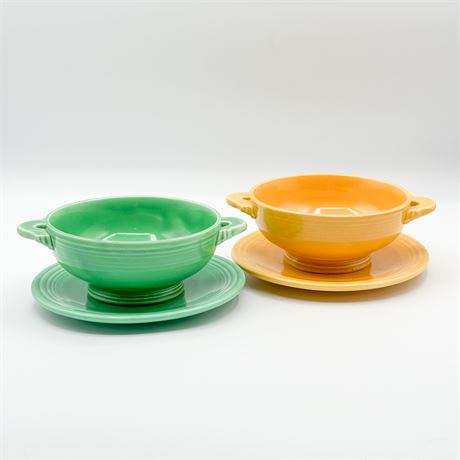 Pair of Fiesta Ware Cream Soup Bowls with Matching Saucers