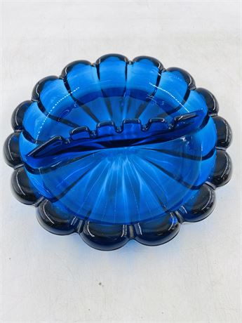 Vintage 9” Blue Glass Ashtray
