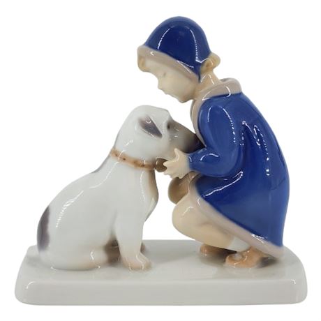 Vintage Bing & Grondahl Denmark Girl with Dog Porcelain Figurine
