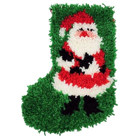 Vintage Latch Hook Stocking Shaped Santa Claus Wall Hanging