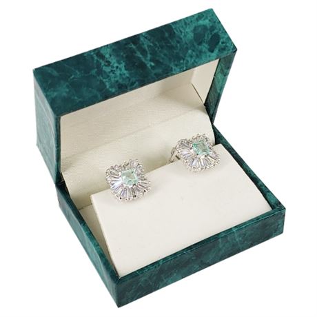 Vintage SUZANNE SOMERS Sterling Silver Aqua Topaz Earrings