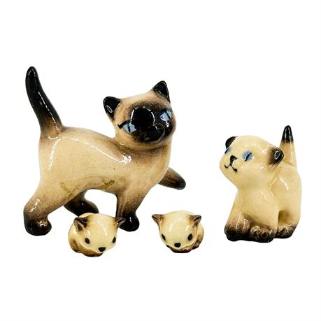 Vintage Ceramic Siamese Cat Miniature Figurines
