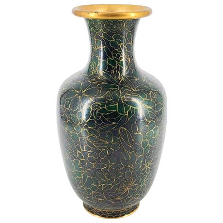 Vintage Chinese Green Cloisonné Enamel Vase