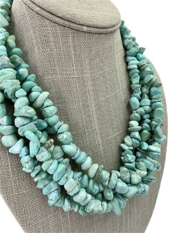 Luxe 4 Strand Tumbled Turquoise Southwest Statement Necklace