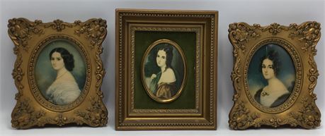 3 Miniature Mid Century Regency Style Cameo Creation Lovely Lady Artwork