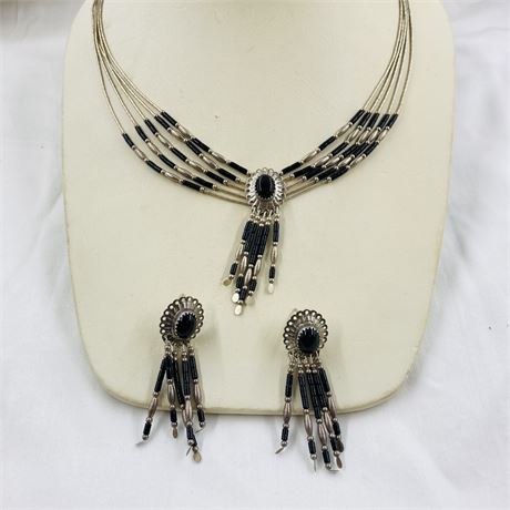 Vtg 21.5g Navajo Sterling Necklace + Earring Set