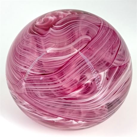 Gibson Art Glass Paperweight – Pink and White Swirl Design, Signed & Numbered