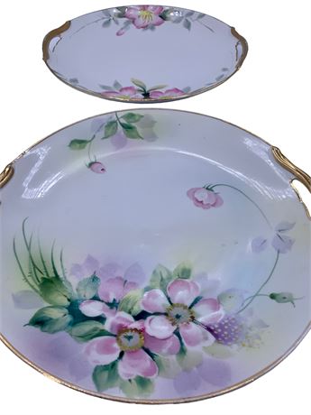 2 Hand Painted Floral Noritake & Nippon Dessert Plates