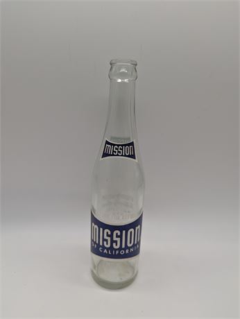 MISSION OF CALIFORNIA Beverage Glass Soda Bottle New Haven Connecticut 9.75"