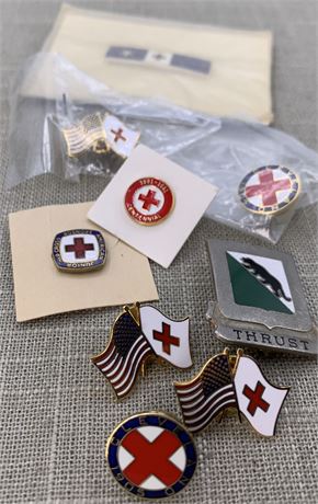 9 pc NOS & Vintage American Red Cross & Military Hat/Lapel Pins