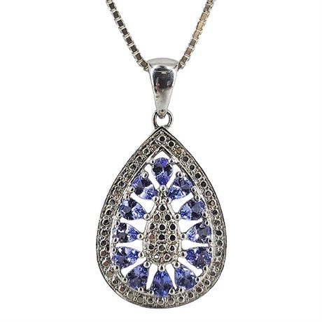 Signed HT Sterling Silver Iolite Pendant Necklace