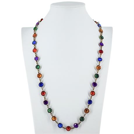 Vintage Jewel Tone Bezel Set Faux Crystal Necklace