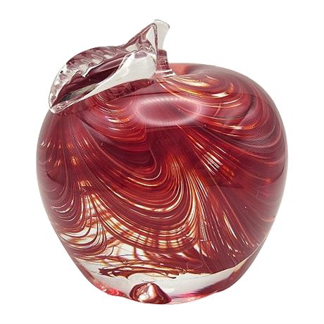Signed Rollin Bodley Art Glass Red Swirl Apple Paperweight