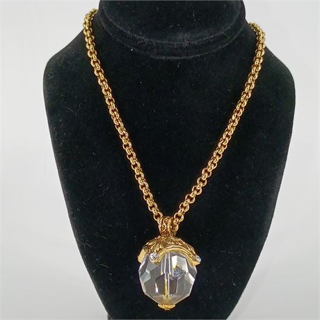 1928 Jewelry Co. Gold-Tone Necklace w/ Large Faceted Crystal Pendant