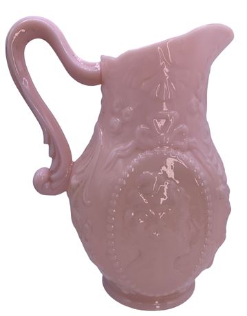 Jenny Lind Fostoria Glass Rose Pink Embossed Cameo Pitcher