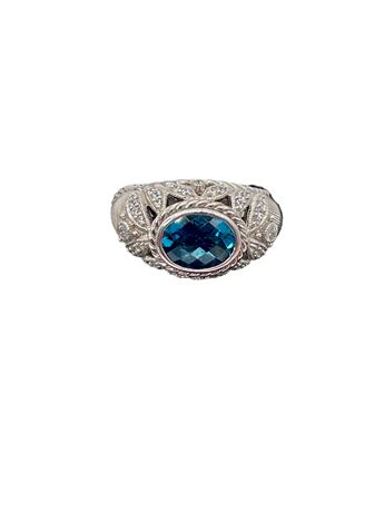Judith Ripka Sterling Ring with Oval Blue Stone