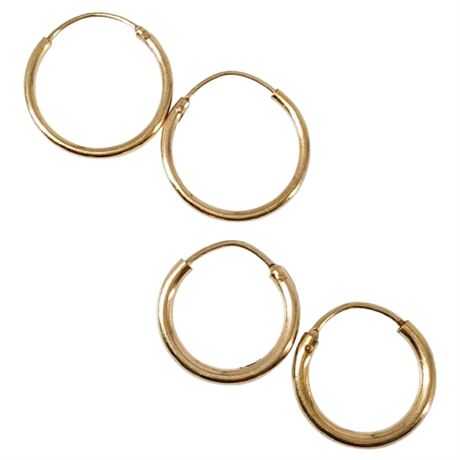 Two Pairs Signed SU Gold Over Sterling Silver Hoop Earrings