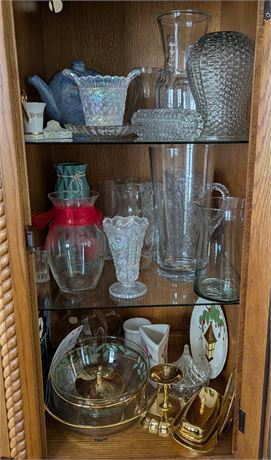 Lot 3 Shelf buy-out - vases, glass covered dish, plate, etc.
