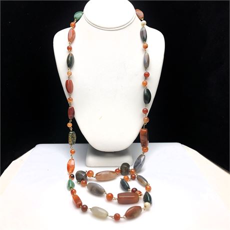 Vintage Boho Chunky Polished Genuine Gemstone Beaded Necklace
