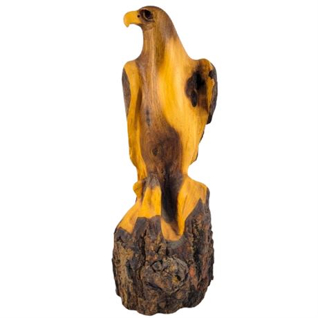 Signed Vintage 1987 Wooden Carved Hawk Sculpture