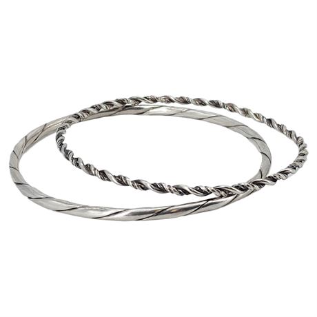 Vintage Sterling Silver Twist Bangle Bracelets, Pair of 2