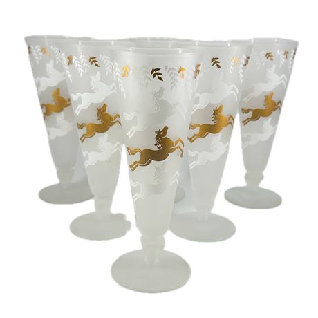 Lot of Mid-Century 1950s Libbey "Cavalcade" Frosted Pilsner Glasses