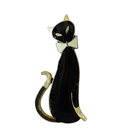 Black Enamel CAT Brooch Pin
