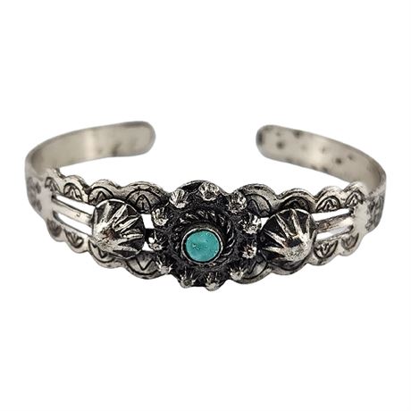 Vintage Silver Tone Native Southwestern Turquoise Cuff Bracelet