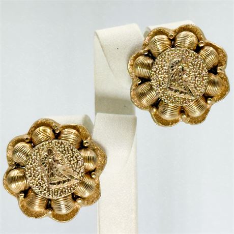 Vintage Gold-Tone Textural Clip-On Earrings