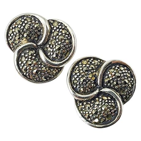 Vintage Sterling Silver Marcasite Triskelion Earrings