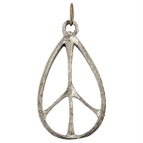 Vintage Silver Tone Teardrop Peace Sign Pendant