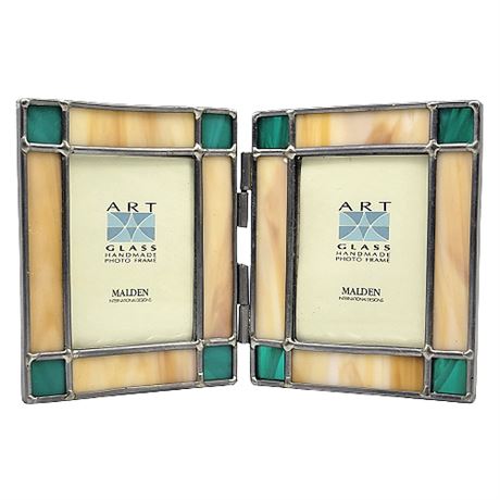 Malden Cream/Green Stained Glass Double Mini Frame