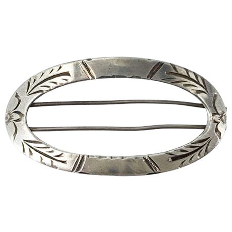 Vintage Etched Sterling Silver Hair Clip