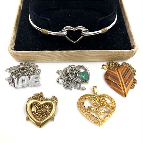 Vintage Jewelry Lot- Hearts Amour Bracelet & Heart Pendant Necklaces