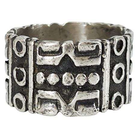 Vintage Spratling Style Sterling Silver Aztec Ring, Sz 9.5