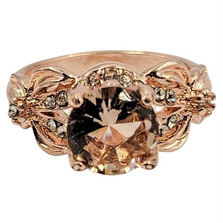 Rose Gold Tone Crystal Gemstone Ring Size 6