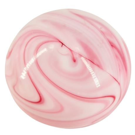 Gibson Art Glass Pink and White Swirl Round Paperweight