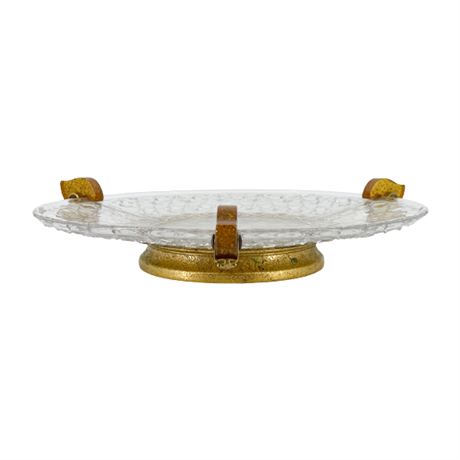 Vintage Pressed Glass Serving Dish with Gold Stand