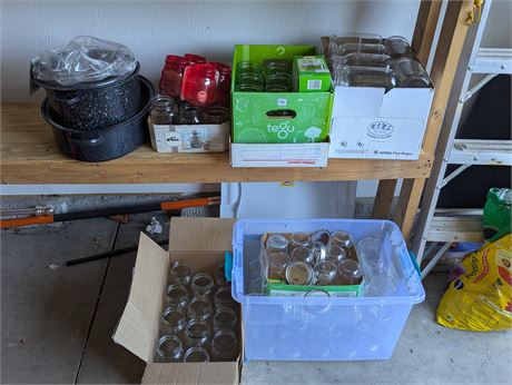 Lot Canning Glass Jars + Plastic Jars + Misc.