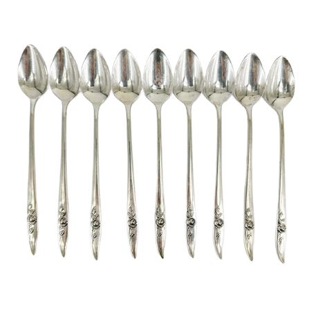 Lot of 9 Oneida Heirloom Sterling Silver “Bella Rose” Tea Spoons
