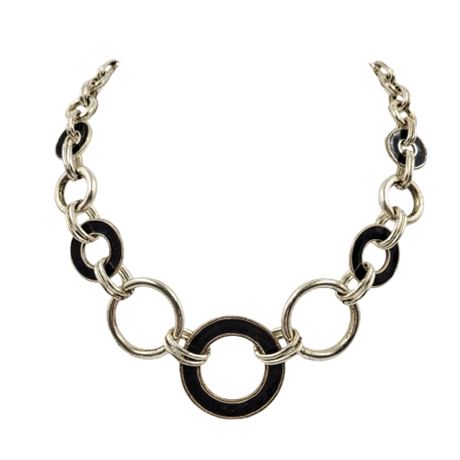 Trifari Open Circle Black and Silver Tone Necklace