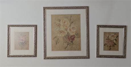 Lot 3 Framed Matching Flower Pictures