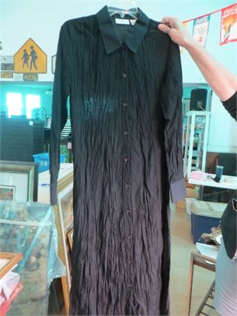 New Women's Black Shirt Sheer Dress Full Length Buttons to Bottom