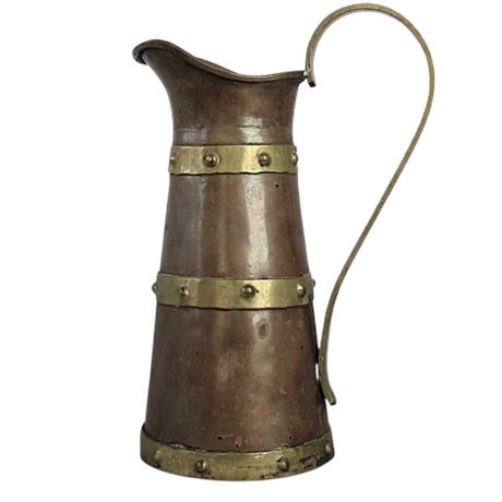 VTG Tankard/Pitcher Brass & Copper Made In Mexico Signed JGG